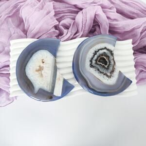 Large Druzy Agate Flat Moon Crystal Carving